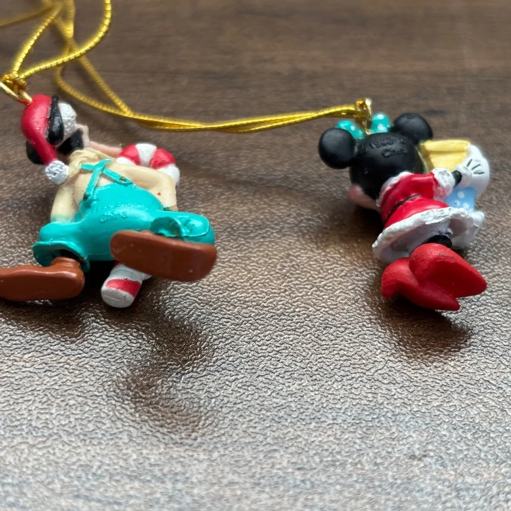VINTAGE Disney GOOFY MINNIE MOUSE Mini Christmas Ornaments Candy Cane Set 2 1996